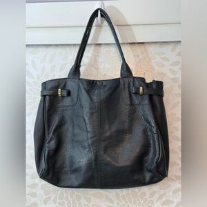 Vintage Lafayette Collection Distressed Black Leather Tote Work Shoulder Bag